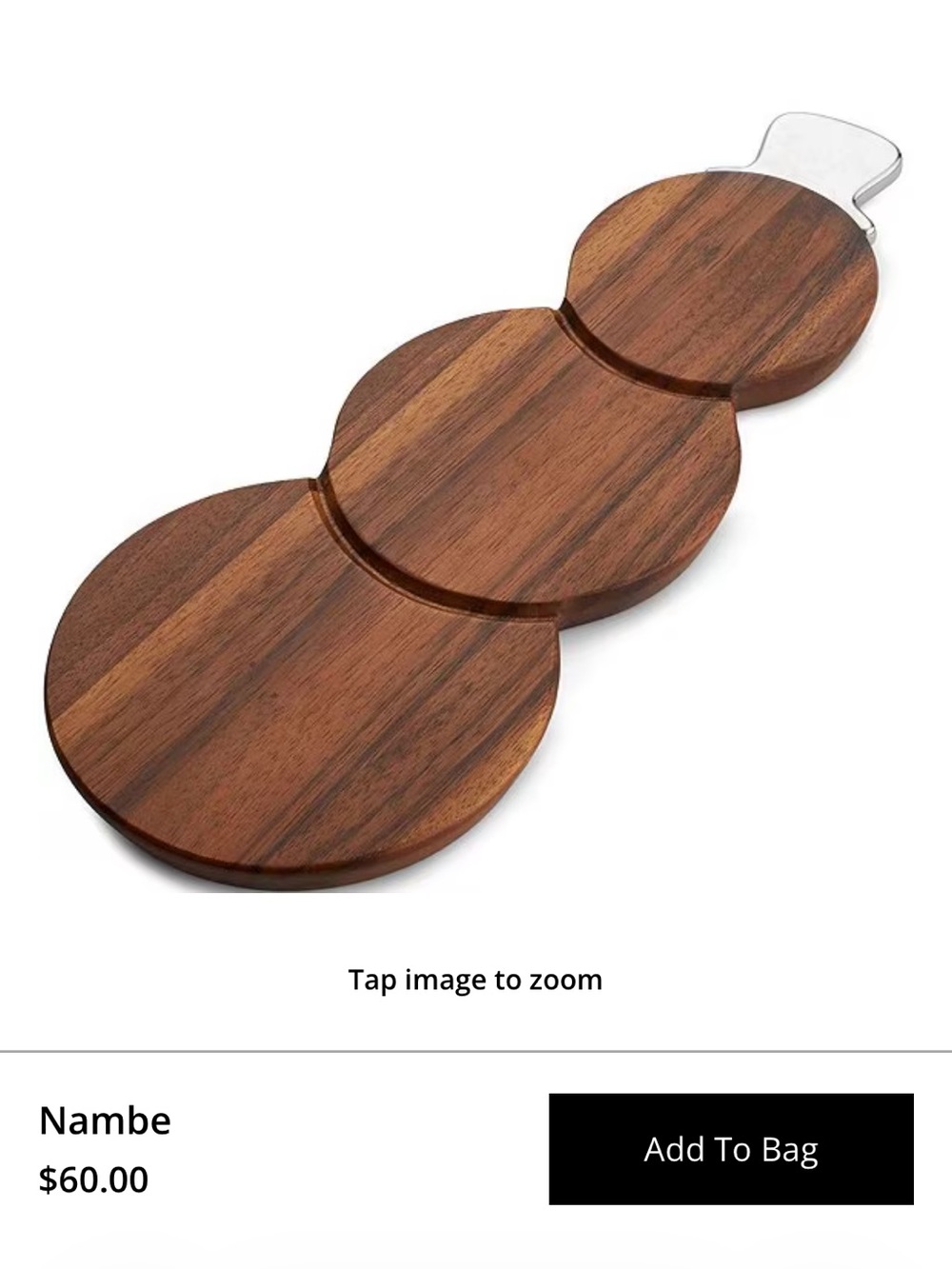 Nambe Acacia Snowman Wooden Serving Board with Silver Top Hat Spreader